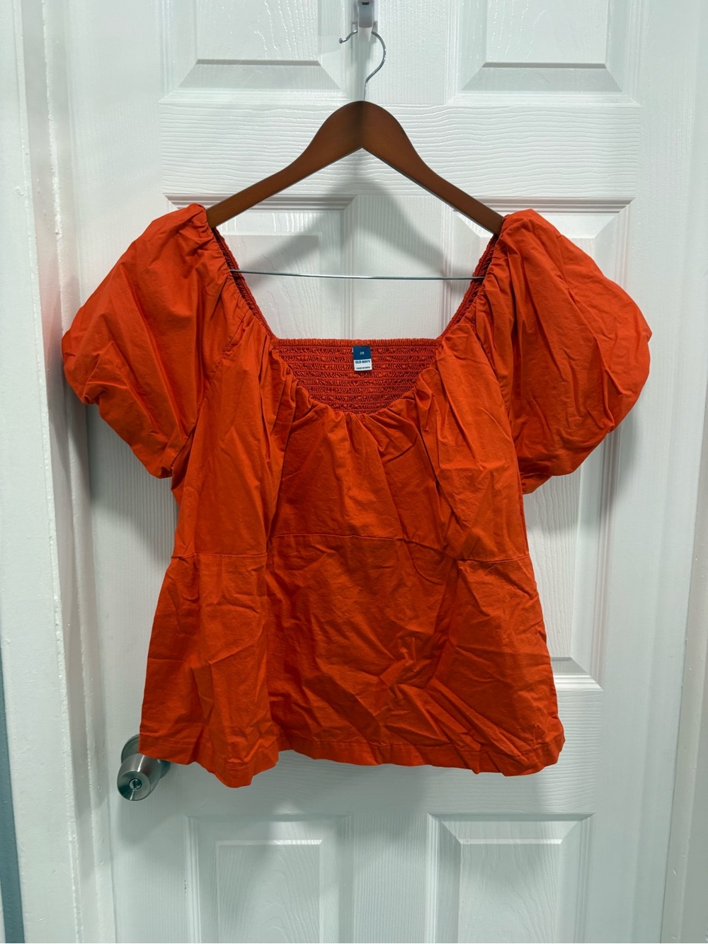 Old Navy Bright Orange Puff Sleeve Square-Neck Top